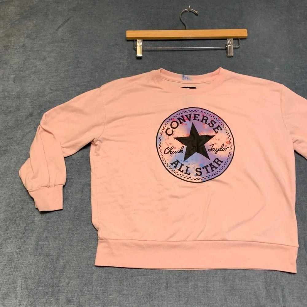 Converse Chuck Taylor All Star Sweatshirt Girls Large 12-13 Pink Fleece Lined